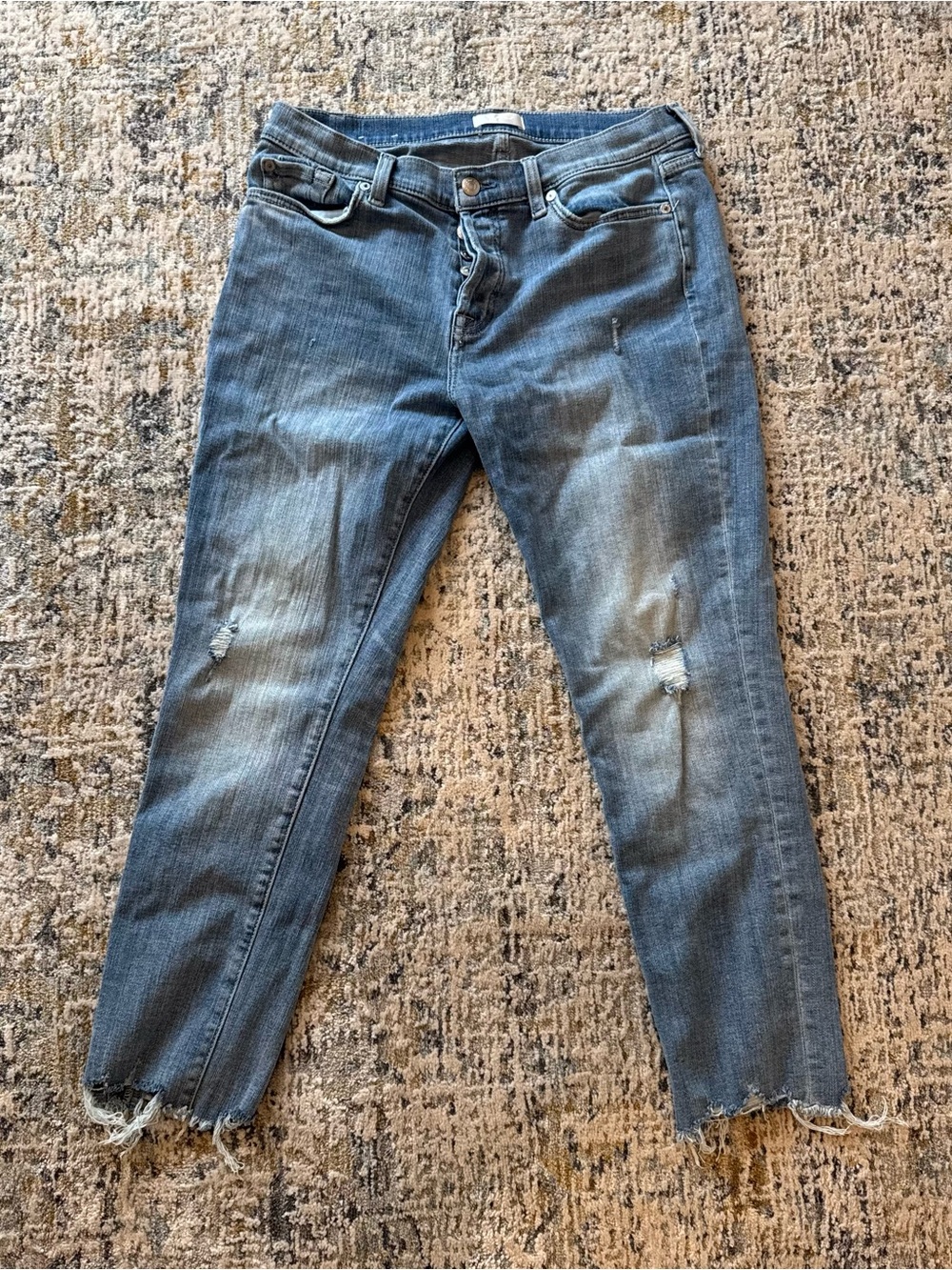 7 For All Mankind Light Blue Cropped Distressed Jeans